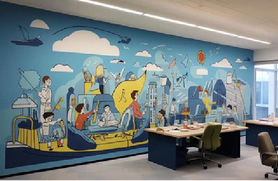 延安办公室墙绘的特点。